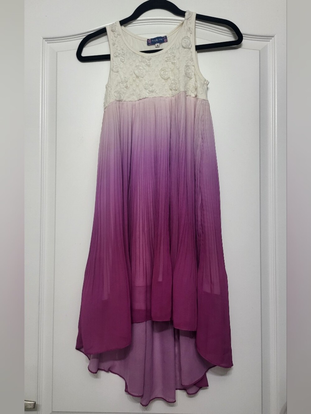 Truly Me Cream to Purple Ombre Pleated High-Low Dress